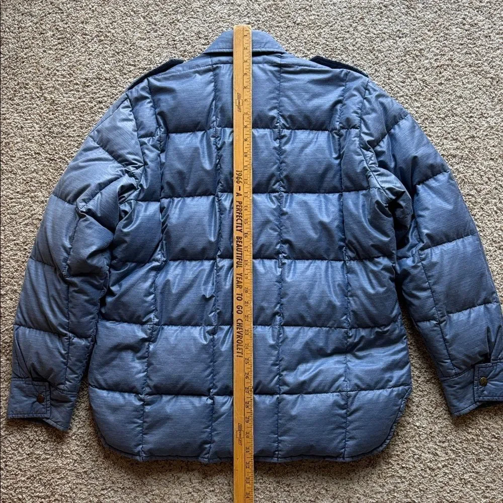 VTG 70’s Eddie Bauer Down Insulated Quilted Shirt Jacket Denim Chambray Blue L